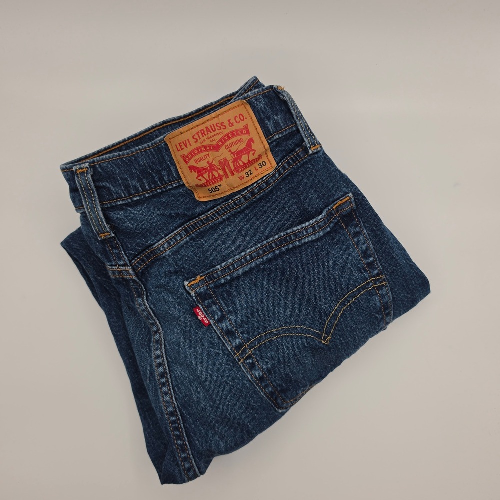 Levis 505 Jeans Mens 32x30 Regular Fit Blue Excellent Straight Leg Casual